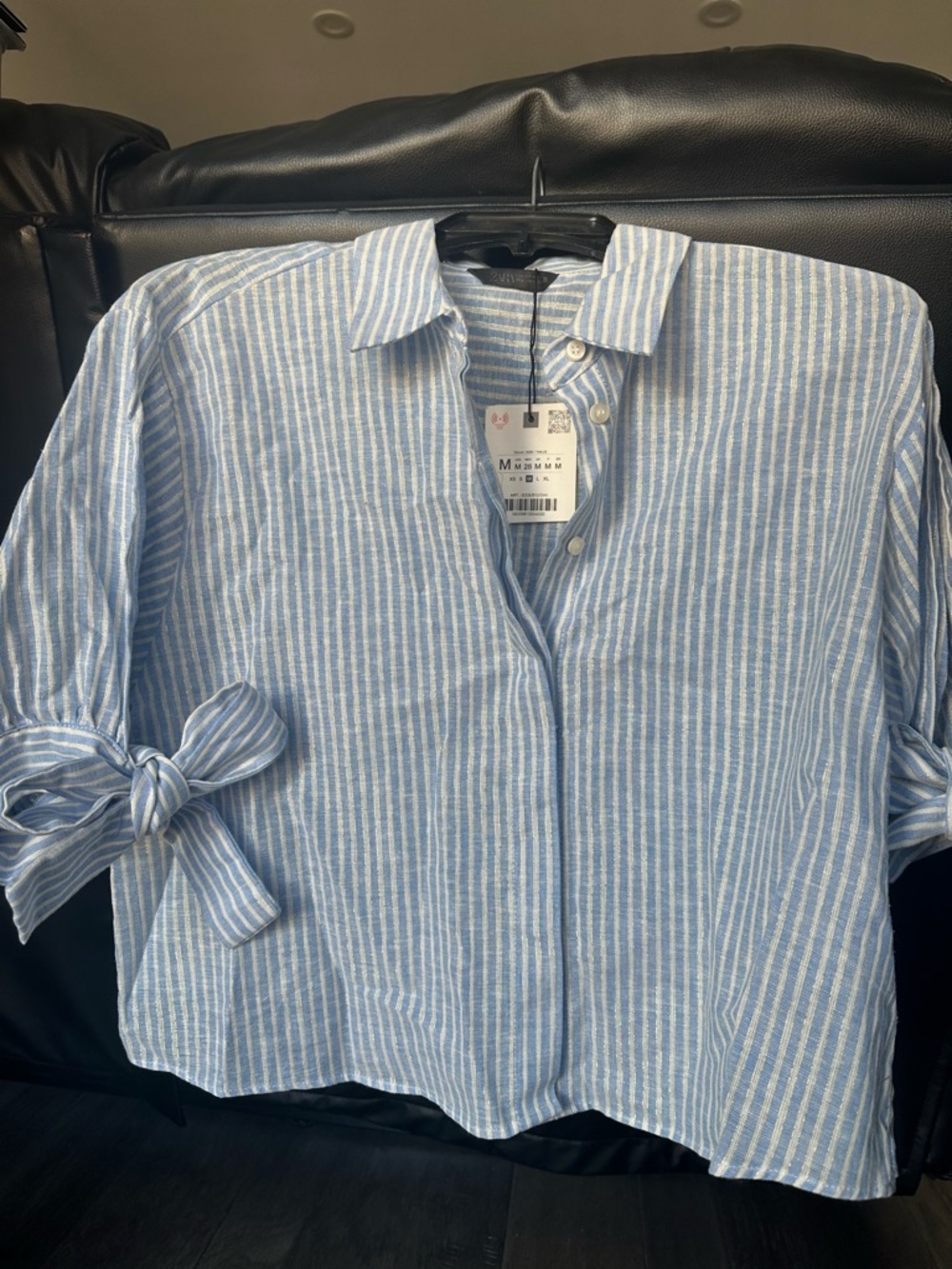 Zara Blue and White Striped Button-Up Shirt